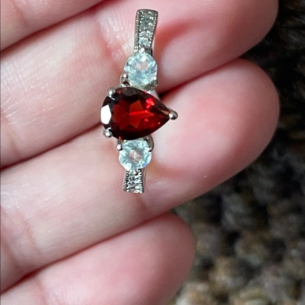 NWT Natural Garnet & Moonstone Gemstone Ring in 925 Sterling Silver Size 9 - Picture 5 of 7